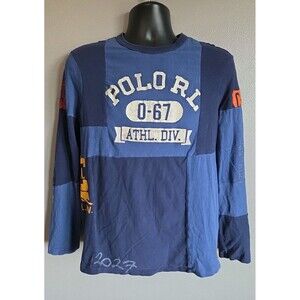 Polo Ralph Lauren Shirt Long Sleeve Large Blue Limited Edition Patchwork LARGE